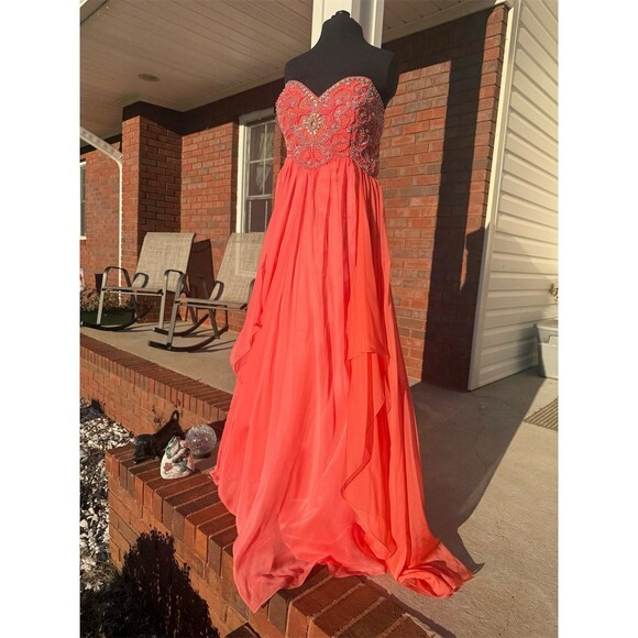 Sherri Hill Dresses & Skirts - Sherri Hill Dress Womens Size 16 Coral Strapless Sweetheart Long Prom Gown